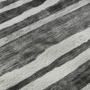 HomeRoots 10' X 14' Charcoal & Ivory Striped Washable Area Rug – Durable, UV-Protected, Ideal for High-Traffic Spaces 688261