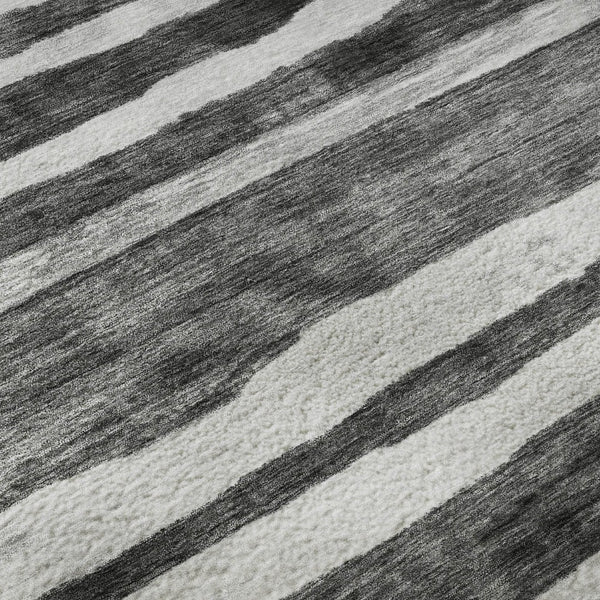 HomeRoots 10' X 14' Charcoal & Ivory Striped Washable Area Rug – Durable, UV-Protected, Ideal for High-Traffic Spaces 688261