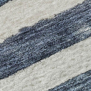 HomeRoots 8' X 10' Denim Blue & Ivory Striped Washable Area Rug with UV Protection for High-Traffic Spaces 688265