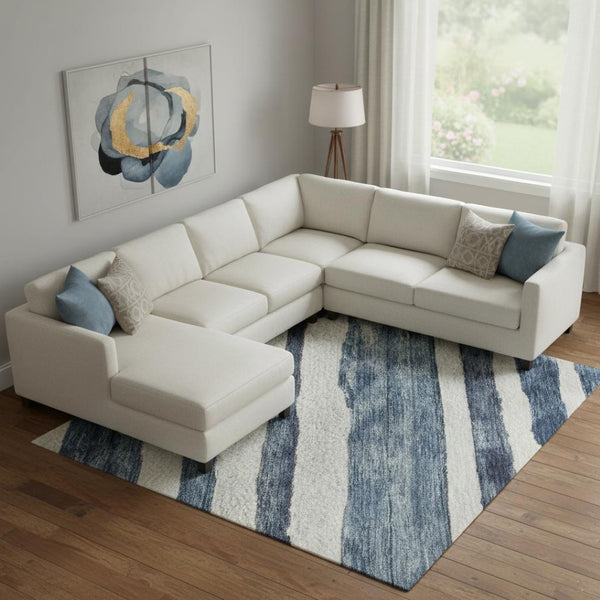 HomeRoots 9' X 12' Denim Blue & Ivory Striped Area Rug - Washable, UV-Protected, Durable & Stylish for Any Space 688266