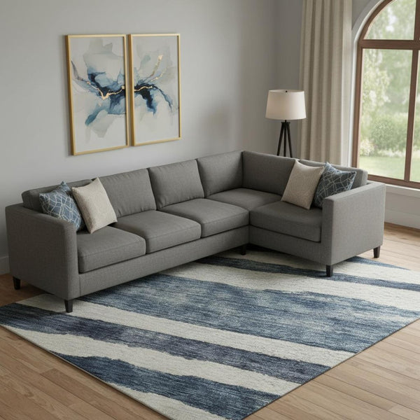 HomeRoots 10' Denim Blue & Ivory Striped Area Rug - Washable, UV Protected, Durable for High-Traffic Spaces 688267