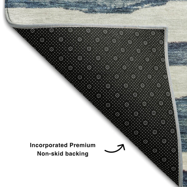 HomeRoots 10' Denim Blue & Ivory Striped Area Rug - Washable, UV Protected, Durable for High-Traffic Spaces 688267