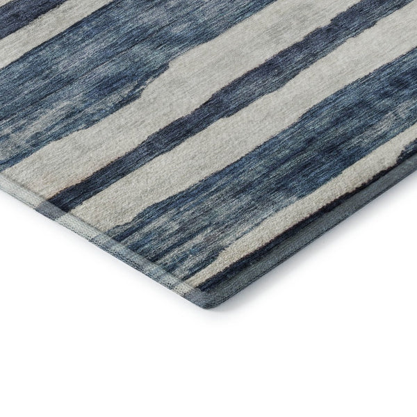 HomeRoots 10' Denim Blue & Ivory Striped Area Rug - Washable, UV Protected, Durable for High-Traffic Spaces 688267
