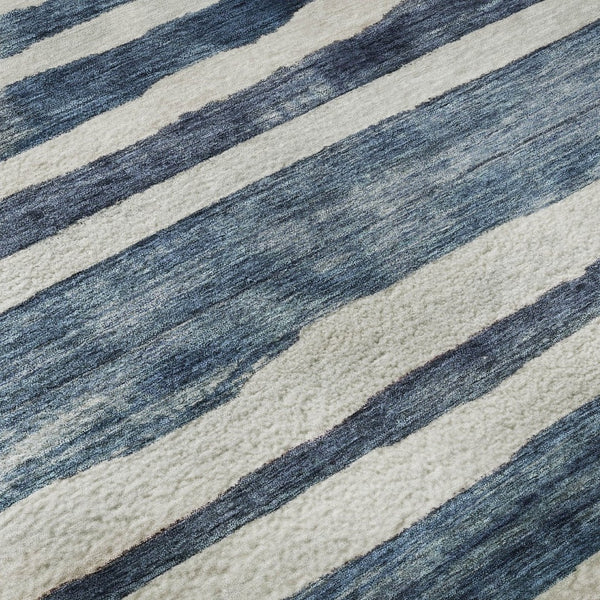 HomeRoots 10' Denim Blue & Ivory Striped Area Rug - Washable, UV Protected, Durable for High-Traffic Spaces 688267