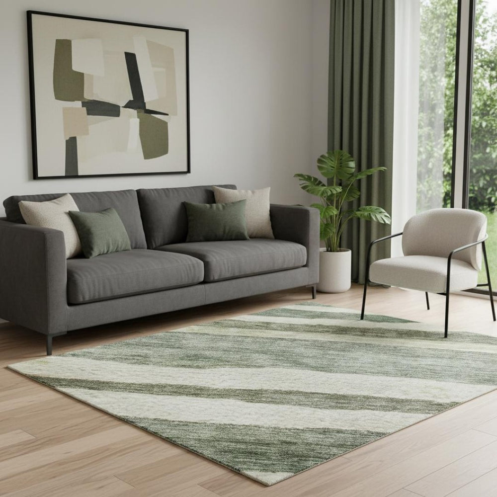 HomeRoots 5' X 8' Sage Ivory & Beige Striped Area Rug with UV Protection - Durable, Washable & Stylish Home Accent 688269