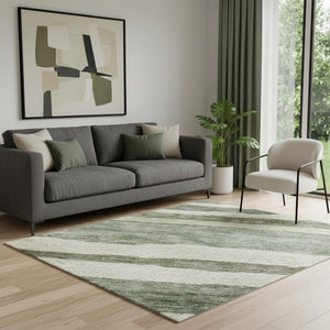 HomeRoots 5' X 8' Sage Ivory & Beige Striped Area Rug with UV Protection - Durable, Washable & Stylish Home Accent 688269