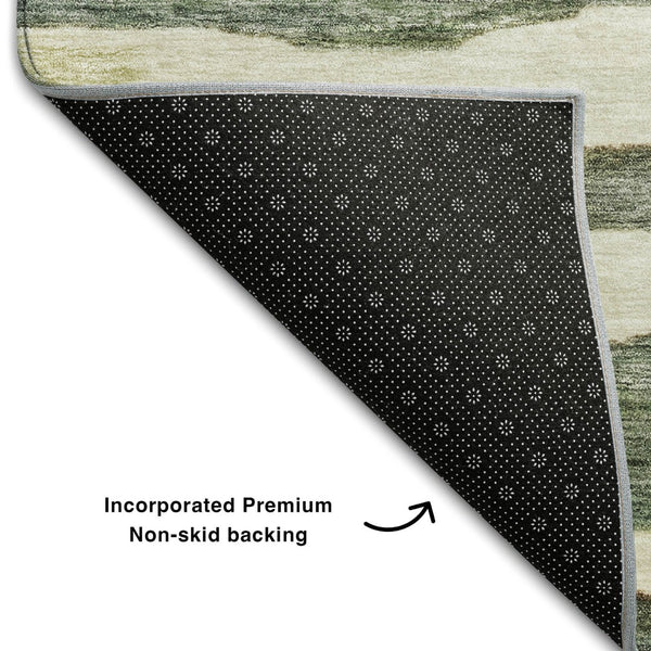 HomeRoots 5' X 8' Sage Ivory & Beige Striped Area Rug with UV Protection - Durable, Washable & Stylish Home Accent 688269