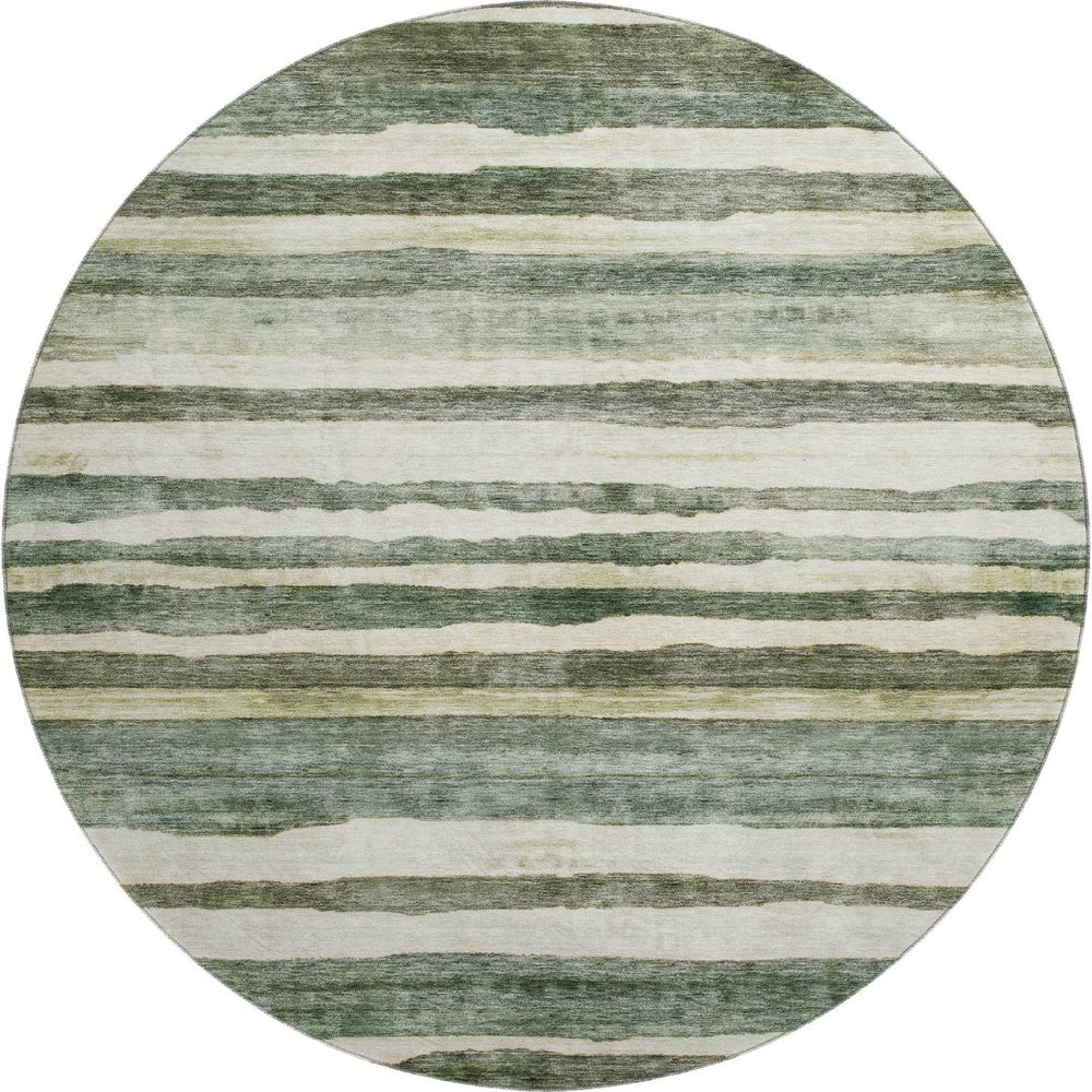 HomeRoots 8' Sage Ivory And Beige Striped Round Rug - Washable, UV Resistant, Durable for Family Spaces & Decor 688270