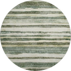 HomeRoots 8' Sage Ivory And Beige Striped Round Rug - Washable, UV Resistant, Durable for Family Spaces & Decor 688270