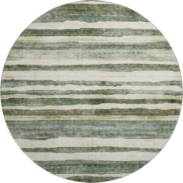 HomeRoots 8' Sage Ivory And Beige Striped Round Rug - Washable, UV Resistant, Durable for Family Spaces & Decor 688270