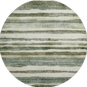 HomeRoots 8' Sage Ivory And Beige Striped Round Rug - Washable, UV Resistant, Durable for Family Spaces & Decor 688270