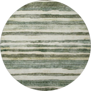 HomeRoots 8' Sage Ivory And Beige Striped Round Rug - Washable, UV Resistant, Durable for Family Spaces & Decor 688270