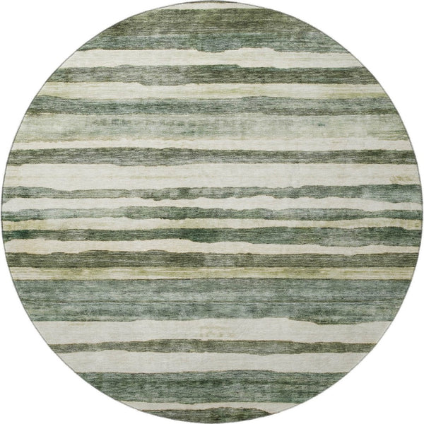 HomeRoots 8' Sage Ivory And Beige Striped Round Rug - Washable, UV Resistant, Durable for Family Spaces & Decor 688270
