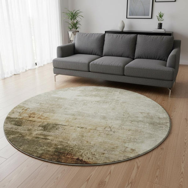 HomeRoots 8' Stylish Washable Round Rug in Linen Ivory & Copper - Durable, Stain Resistant with UV Protection 688276
