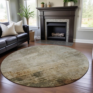 HomeRoots 8' Stylish Washable Round Rug in Linen Ivory & Copper - Durable, Stain Resistant with UV Protection 688276