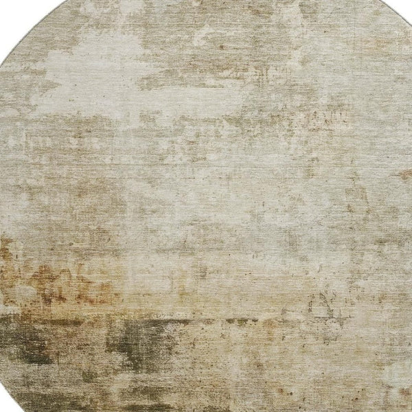 HomeRoots 8' Stylish Washable Round Rug in Linen Ivory & Copper - Durable, Stain Resistant with UV Protection 688276