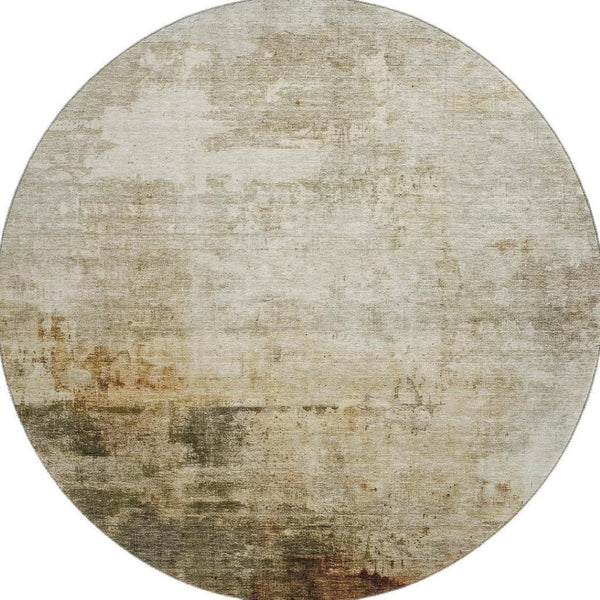 HomeRoots 8' Stylish Washable Round Rug in Linen Ivory & Copper - Durable, Stain Resistant with UV Protection 688276