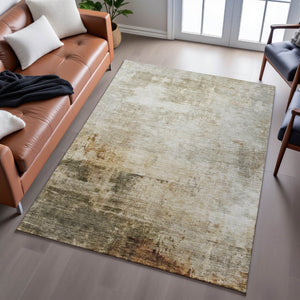 HomeRoots 9' X 12' Stylish Linen Ivory & Copper Washable Area Rug with UV Protection for Modern Homes 688278