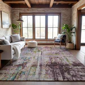 HomeRoots 5' X 8' Stylish Lavender Green and Teal Abstract Area Rug - Washable, UV Protected, Stain Resistant! 688281