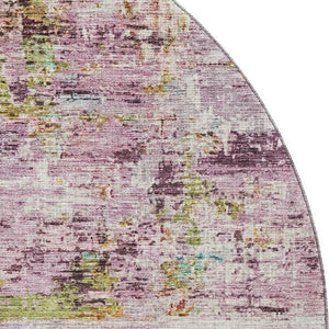 HomeRoots 8' Stylish Abstract Round Rug in Lavender Green & Teal - Washable, UV Protected, Perfect for Homes! 688282