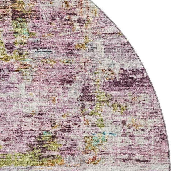 HomeRoots 8' Stylish Abstract Round Rug in Lavender Green & Teal - Washable, UV Protected, Perfect for Homes! 688282