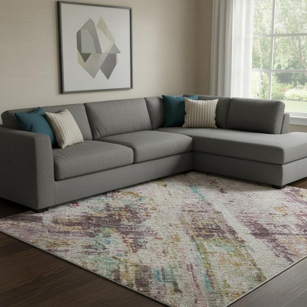 HomeRoots 8' X 10' Stylish Lavender Green & Teal Abstract Washable Area Rug - Durable, UV Resistant, Easy Care 688283