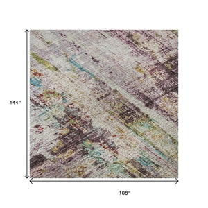 HomeRoots 9' X 12' Stylish Lavender Green and Teal Abstract Area Rug – Washable, UV Protected, Stain Resistant! 688284