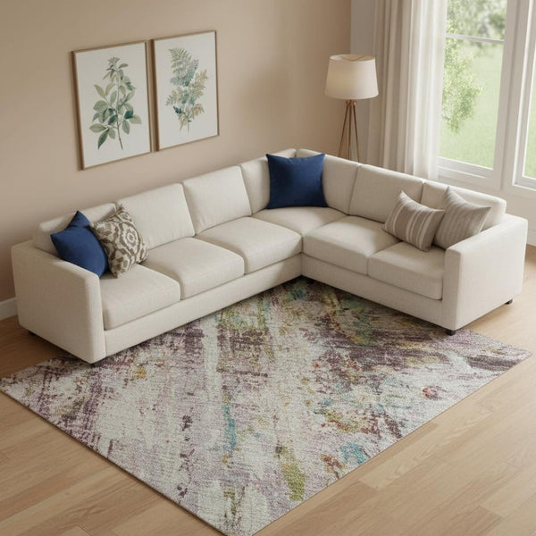 HomeRoots 9' X 12' Stylish Lavender Green and Teal Abstract Area Rug – Washable, UV Protected, Stain Resistant! 688284