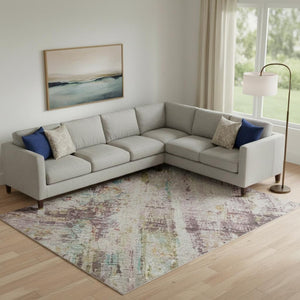 HomeRoots 10' X 14' Modern Lavender Green & Teal Abstract Washable Area Rug with UV Protection & Durability 688285