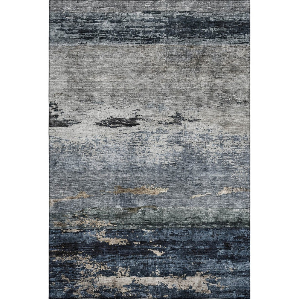 HomeRoots 8' X 10' Abstract Navy Blue Gray Silver Area Rug - Washable, UV Protected, Stylish & Durable Design 688289