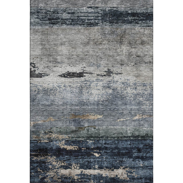 HomeRoots 8' X 10' Abstract Navy Blue Gray Silver Area Rug - Washable, UV Protected, Stylish & Durable Design 688289