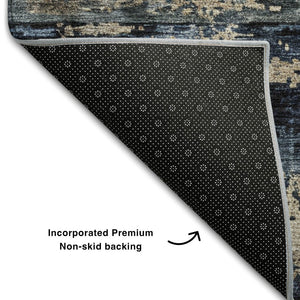 HomeRoots 8' X 10' Abstract Navy Blue Gray Silver Area Rug - Washable, UV Protected, Stylish & Durable Design 688289