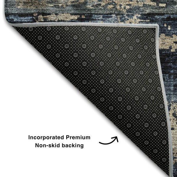 HomeRoots 8' X 10' Abstract Navy Blue Gray Silver Area Rug - Washable, UV Protected, Stylish & Durable Design 688289