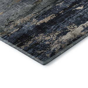 HomeRoots 8' X 10' Abstract Navy Blue Gray Silver Area Rug - Washable, UV Protected, Stylish & Durable Design 688289