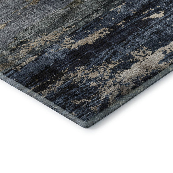 HomeRoots 8' X 10' Abstract Navy Blue Gray Silver Area Rug - Washable, UV Protected, Stylish & Durable Design 688289