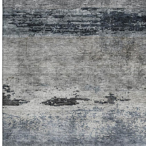 HomeRoots 8' X 10' Abstract Navy Blue Gray Silver Area Rug - Washable, UV Protected, Stylish & Durable Design 688289