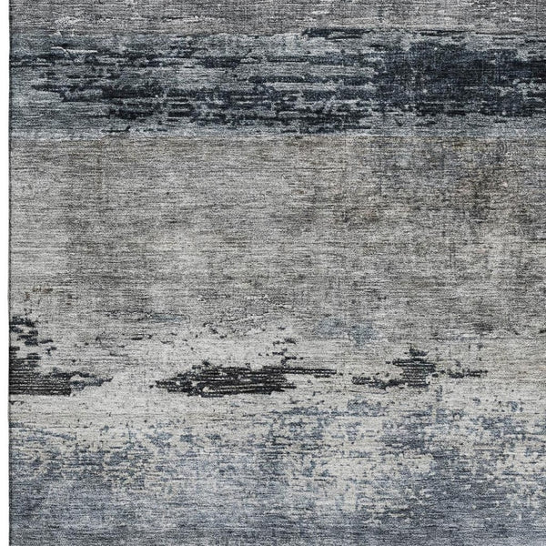 HomeRoots 8' X 10' Abstract Navy Blue Gray Silver Area Rug - Washable, UV Protected, Stylish & Durable Design 688289