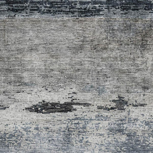 HomeRoots 9' X 12' Navy Blue Gray Silver Abstract Area Rug – Stylish, Washable, UV-Protected, Family-Friendly Design 688290