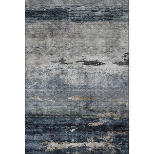 HomeRoots 10' Navy Blue, Gray & Silver Abstract Washable Area Rug - UV Protected, Durable & Easy-Care Design 688291