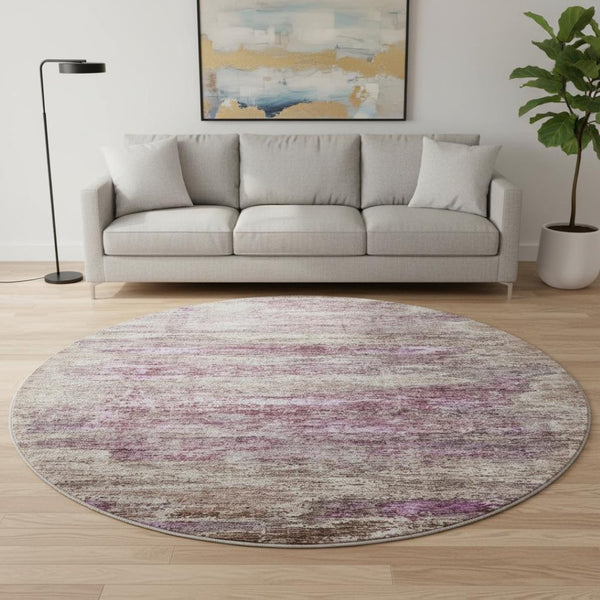 HomeRoots 8' Blush and Ivory Abstract Round Rug – Stylish, Washable, UV-Protected for High-Traffic Areas 688294