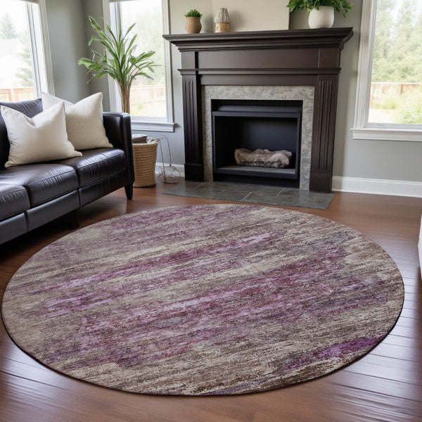 HomeRoots 8' Blush and Ivory Abstract Round Rug – Stylish, Washable, UV-Protected for High-Traffic Areas 688294