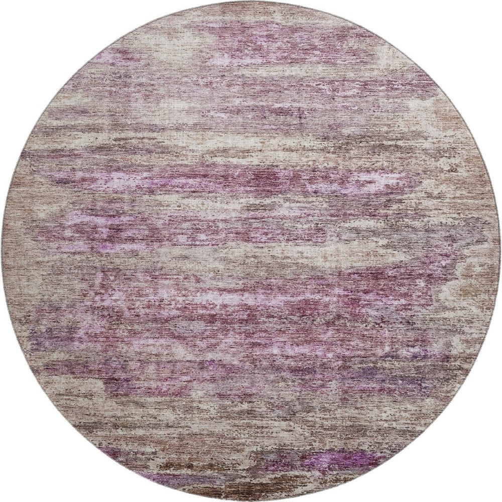 HomeRoots 8' Blush and Ivory Abstract Round Rug – Stylish, Washable, UV-Protected for High-Traffic Areas 688294