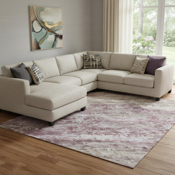 HomeRoots 8' X 10' Blush & Ivory Abstract Washable Area Rug – UV Protected, Soft, Stylish & Family-Friendly! 688295