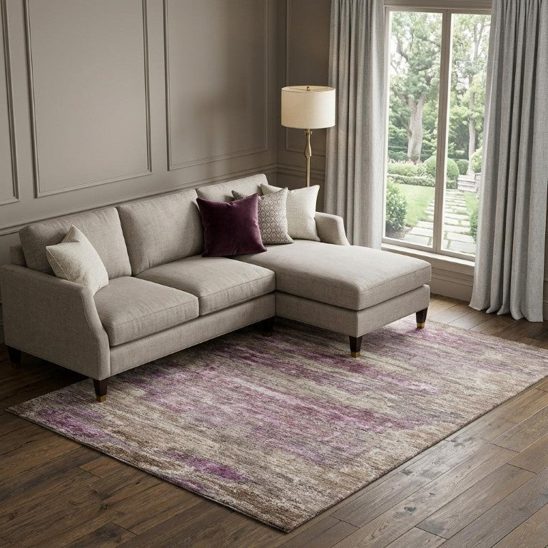 HomeRoots 9x12 Abstract Blush Ivory Washable Polyester Area Rug with Uv Protection for Living Rooms 688296