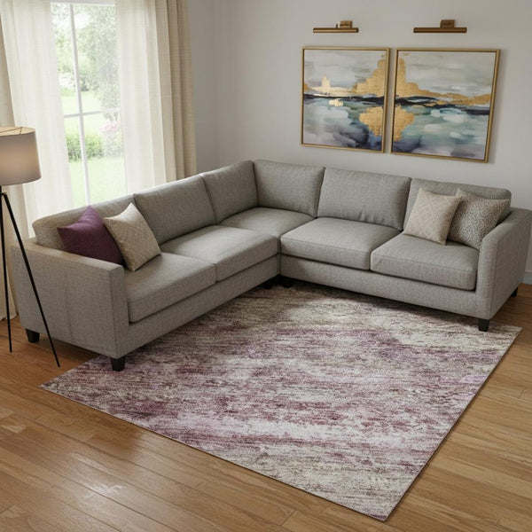 HomeRoots 9' X 12' Blush and Ivory Abstract Area Rug - Washable, UV Protected, Stain Resistant for Modern Homes 688296