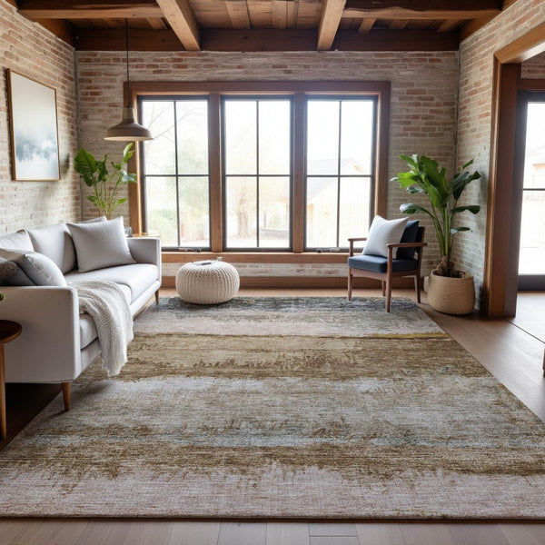 HomeRoots 5' X 8' Abstract Beige, Brown, and Gray Area Rug - Washable, UV-Protected, Durable, Stylish Design 688300
