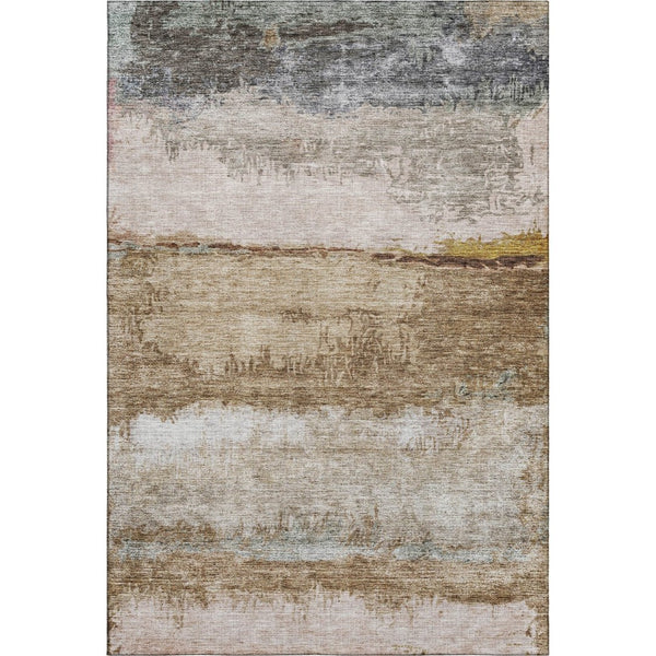 HomeRoots 5' X 8' Abstract Beige, Brown, and Gray Area Rug - Washable, UV-Protected, Durable, Stylish Design 688300