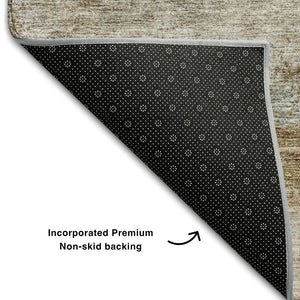 HomeRoots 5' X 8' Abstract Beige, Brown, and Gray Area Rug - Washable, UV-Protected, Durable, Stylish Design 688300