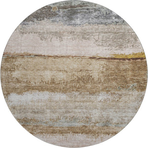 HomeRoots 8' Modern Abstract Round Rug in Beige, Brown & Gray - Washable, Stain Resistant & UV Protected! 688301