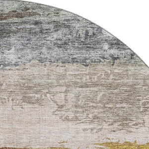 HomeRoots 8' Modern Abstract Round Rug in Beige, Brown & Gray - Washable, Stain Resistant & UV Protected! 688301